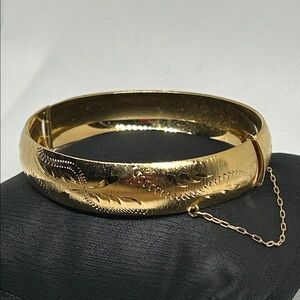 Gold Tone Etched Hinged Bangle